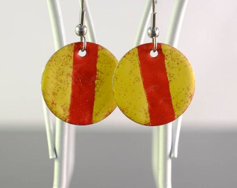 yellow & red small circle enamel earrings