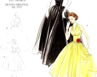 Vogue 2962 Halter Evening Gown gathered into fixed fitted waist long short length gathered skirt Size 4-6-8-10 Repro 1957 (uncut)