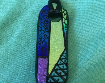 Hand-etched Dichroic Glass Pendant