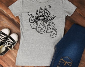 Clipper ship shirt--nautical shirt--whimsical boat t-shirt--clipper t-shirt