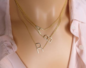 Sterling silver Initial,Uppercase letter necklace, Personalized Jewelry necklace,SALE large letter alphabet personalized sideways initial