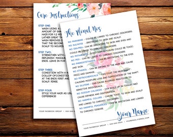 Monat Instruction Cards, Tips & Tricks, Monat NOs Cards || Custom Monat Hair Care Watercolor Florals