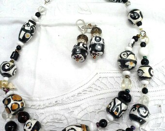 Black and white tribal beaded necklace