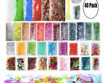 Slime Supplies Slime Kits 40 Packs Crunchy Slime Peal Foam Balls Fishbowl Beads Glitter Slime Tools for Slime Making Art DIY Craft