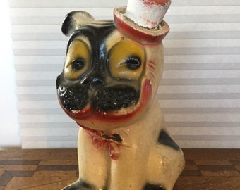 Antique 1930's Carnival Prize Chalkware Bulldog