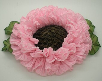 Large Pink Ribbonwork Flower Applique