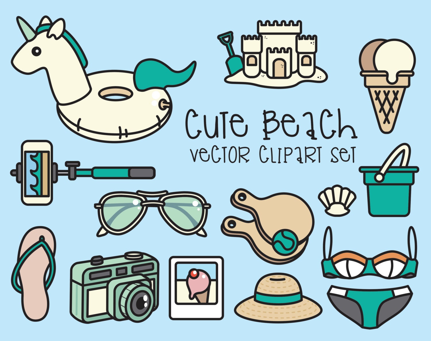 Premium Vector Clipart Cute Beach Clipart Kawaii Beach Day