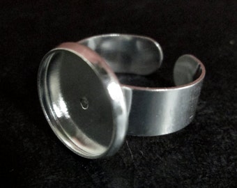 14mm bezel ring blanks, Silver Plated with an open adjustable back, A93