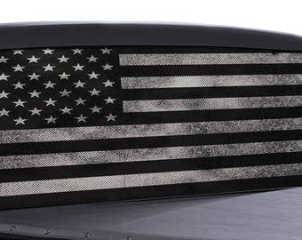 Truck Rear Window Wrap Black & White Distressed American Flag Perforated Vinyl decal