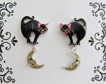 Never Worn/ Lunch At The Ritz Hissing Black Cat Post Earrings