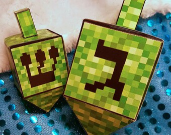 Minecraft Inspired Paper Dreidel - Hanukkah Gift - Dreidel Game - Minecraft Ornament - DIY Dreidel - Instant Download Dreidel - Paper Craft