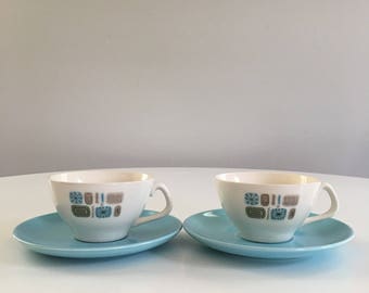 Vintage Temporama Teacups and Saucers, Set of 2, Canonsburg Temporama, Retro Atomic Modern, Mid Century Modern Cups and Saucers