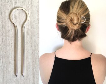 Large Silver Hair Pin, Silver Hair Fork, Sterling Silver Hair Pick, Bun Holder, Metal Hair Tool