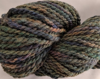 Super Bulky Handspun Hand Dyed Yarn Babydoll Southdown Wool & Alpaca 106 Yards Muted Green Brown Blue Two Ply " Forest Path " (more avail)