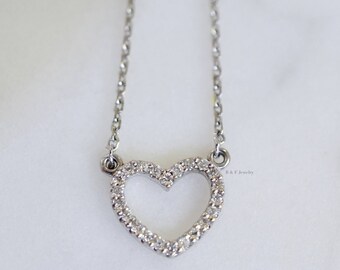 14K White Gold Diamond Heart Necklace