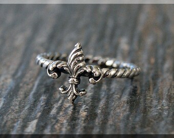 Fleur de Lis Stacking Ring, Sterling Silver Fleur de Lis Ring, French jewelry, Stacking Jewelry, Royal Ring, Ornate Fleur de Lis ring