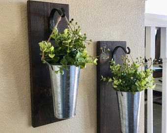 Galvanized Metal Hanging Planter with Greenery or Flowers, Rustic Wall Decor, Sconce with Flowers,Country Wall Decor, Farmhouse Wall Hanging