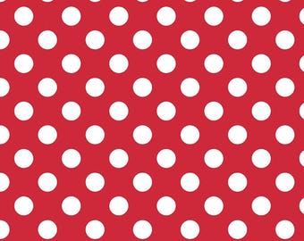 Red Polka Dot Fabric - Riley Blake Medium Dot - Red and White Dot Fabric