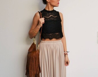 Maxi skirt beige high waist, skirt long marriage, pleated skirt, long skirt Bohemian bridesmaid