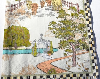 2 Farm Cottage Back Yard Decoupage Paper Napkins / Landscape Design Paper Napkin for Decoupage, Mixed Media, Collage, etc