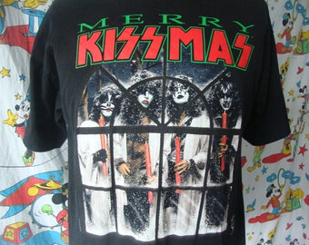 Vintage KISS Merry Kissmas 1997 90's concert tour gene simmons ace frehley peter criss paul stanley T Shirt Size L