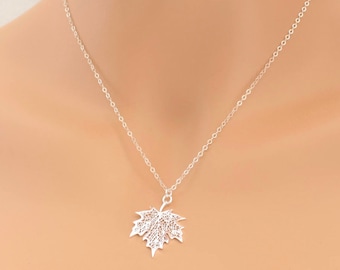 Maple Leaf Necklace, Maple Leaf Pendant, Canada Maple Leaf, Sterling Silver, Wedding Jewelry, Grad Gift, Wedding Necklace, Maple Leaf