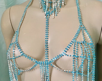Festival Blue rhinestone bra lingerie body jewelry