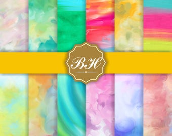 Bright Watercolor Digital Paper, Watercolor Background, Watercolor Scrapbook Paper, Bright Colors, Watercolor Textures, Water Color Art