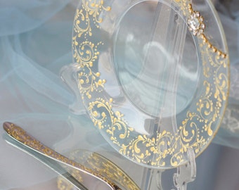 Personalized Wedding Table Setting, Gold and Crystal Wedding Forks and Plate, Personalized Paper Plates, Gold Wedding Forks, Wedding Plates
