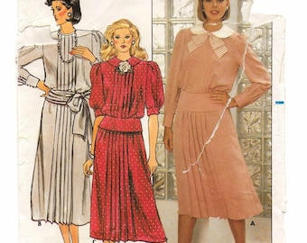 A Short/Long Sleeve, Jewel Neck, Tucked, Peplum Band Top & A-Line 2 Lengths Skirt Pattern for Women: Size 10, Bust 32-1/2" • Butterick 6839