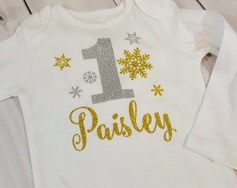Winter Wonderland Birthday, Personalized Birthday Shirt, Princess Birthday, Gold and Silver, Onederland