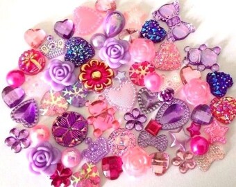 60 embellishments hearts stars pearls flowers flat back card making scrap booking bling decorating frames