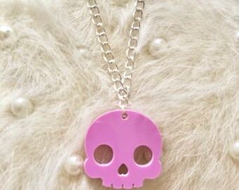 Laser cut Bubble gum pink Skull Necklace