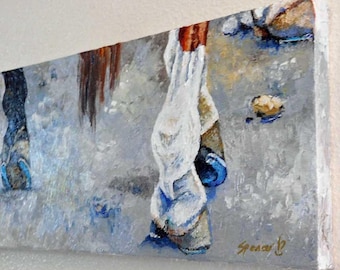 Original Horse Shoes Oil Painting 8"x24" horseshoe farrier art