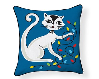 Cat with String Lights Pillow