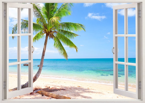 Palm tree beach wall decal 3D window tropical beach decal