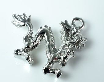 Silver Plate Rampant Dragon Chinese New Year Pendant