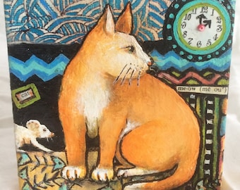 Orange Cat Mini Mixed Media Painting