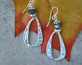 16 Labradorite and silver charm earrings, sterling ear wires, boho, artisan