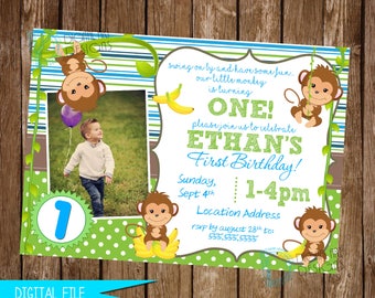 Monkey Invitation, Monkey Birthday Invitation, Monkey Birthday Party, Monkey Invitation, Monkey Party Decor, Printable Invitation