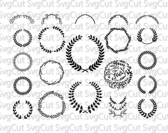 21 Leaf wreath svg, laurel wreaths clipart bundle, digital download, leaf circle monogram frame, files svg, png, dxf, Silhouette and Cricut