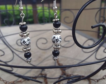 Black and White and Silver floral earrings