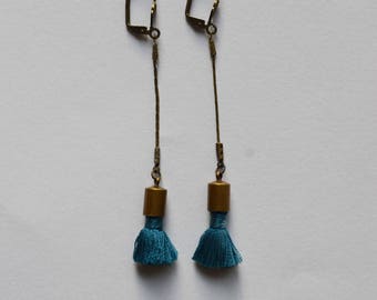 vintage brass and blue tassel earrings