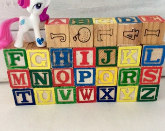 Wooden Blocks- 26 ABC Blocks - picture blocks - toddler toys - UpCycle Supply - Nursery Decor - baby shower - Classic Children