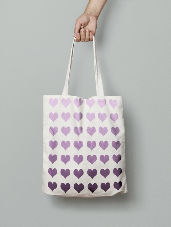 Purple hearts tote bag heart bag canvas tote bag