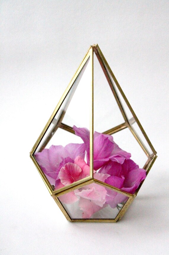 Wedding Centerpiece. Gold Terrarium. Handmade Glass