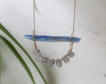Kyanite Necklace, Layering Necklace, Labradorite Necklace, Briolette necklace, Boho Necklace, Raw Crystal Necklace, Raw Gemstone Jewelry