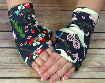 Womens Fingerless Gloves - Organic arm warmers- Short Gloves- Fingerless mitts-Texting Gloves - Driving Gloves-Best Seller - Flowers