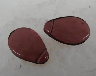 Amethyst Czech glass flat teardrop briolette beads 2 pcs