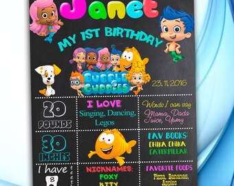 Bubble Guppies Chalkboard Sign, First Birthday Chalkboard Poster, Bubble Guppies Birthday Chalkboard Poster, Birthday Poster, Bubble Guppi